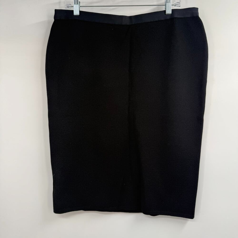 Rachel Roy Knit Pencil Skirt Womens 1X Black Satin Waistband Stretch Knee Length
